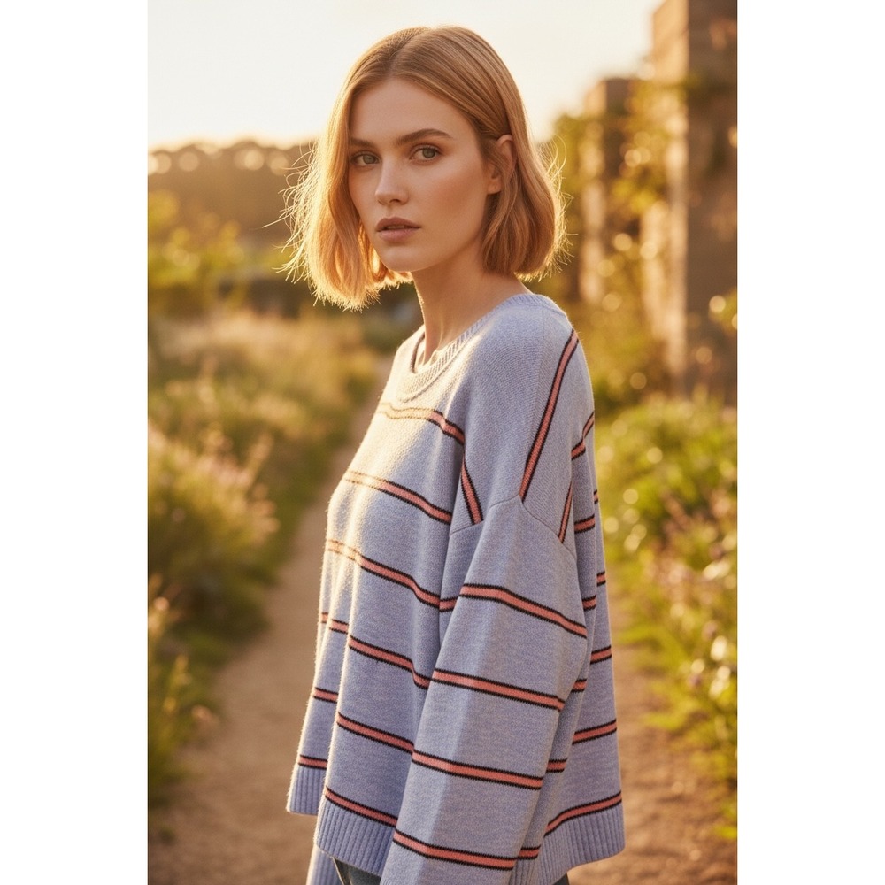 GAP Stripe Slouchy Sweater Women XL Lavender Striped Excellent Cropped 647960-00